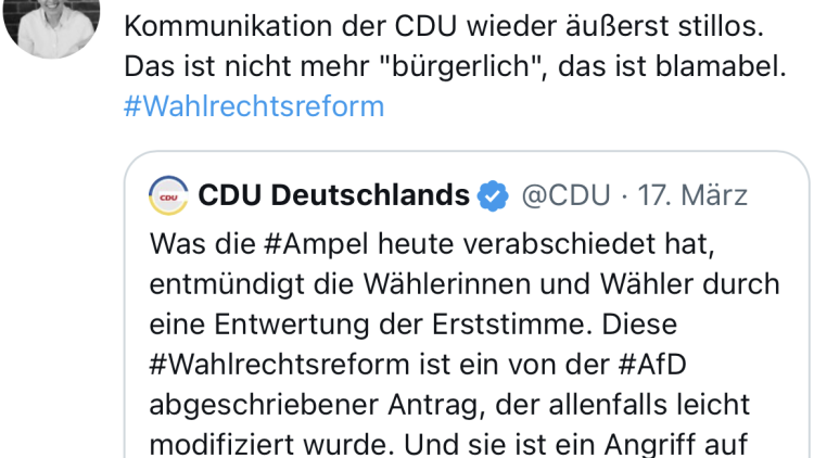 Tweet zur Wahlrechtsreform